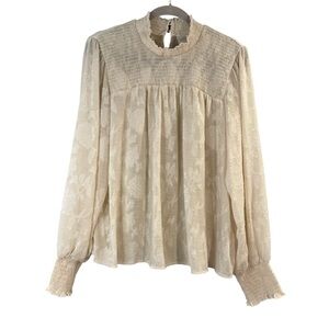 Knox Rose XL Cream Boho Smocked Floral Blouse | Romantic Prairie Cottagecore